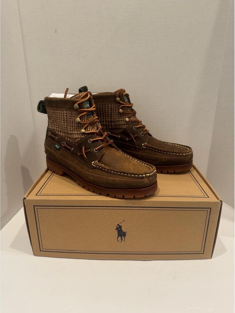 Polo Ralph Lauren Ranger Mid Suede & Wool Tweed Boots — “Tweed Colorblock”